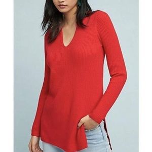 Anthropologie Ett Twa Red V Neck Sweater / Red